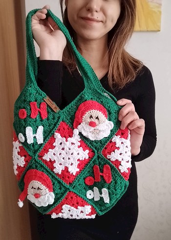 Noel yeniyıl Örgü tasarım bohem Çanta - Görsel 4