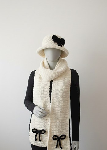 Kırmızı Örgü Kadın Atkı şapka seti - Görsel 4