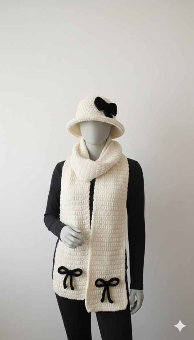 Kırmızı Örgü Kadın Atkı şapka seti - Görsel 4