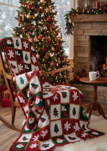 Çok Renkli Nakışlı Yılbaşı Battaniyesi - Görsel 6