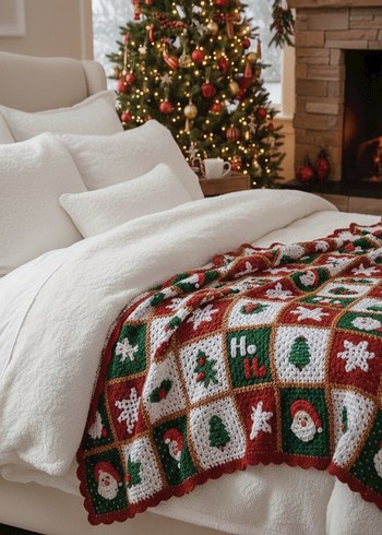 Çok Renkli Nakışlı Yılbaşı Battaniyesi - Görsel 5