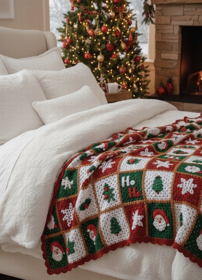 Çok Renkli Nakışlı Yılbaşı Battaniyesi - Görsel 5