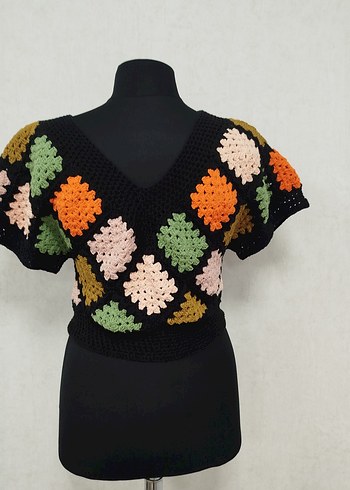 Bohem Çok Renkli V Ya^ka Kısa Örgü Kazak - Görsel 4