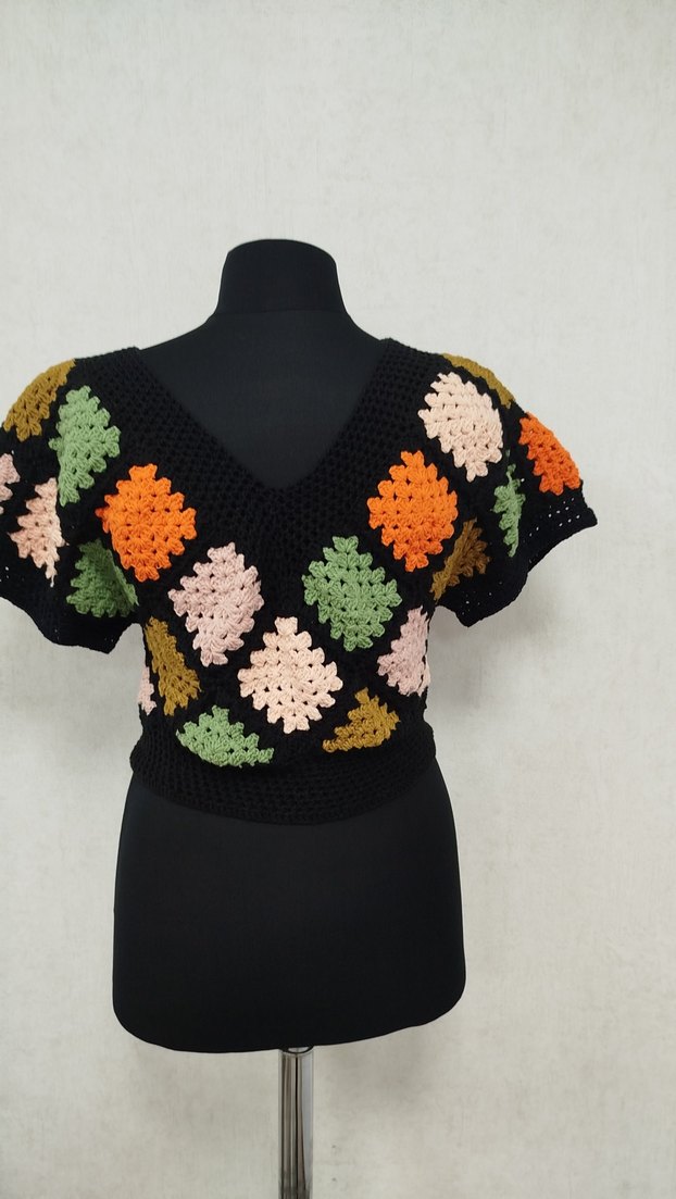 Bohem Çok Renkli V Ya^ka Kısa Örgü Kazak - Görsel 4