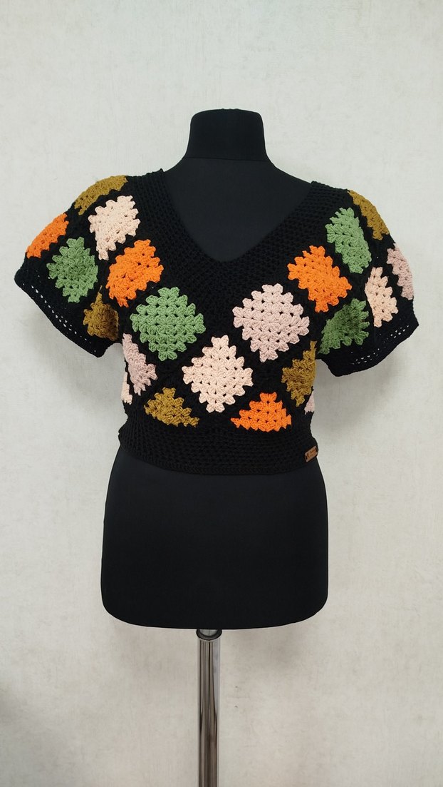 Bohem Çok Renkli V Ya^ka Kısa Örgü Kazak - Görsel 3