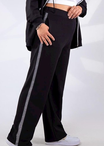 Kadın Siyah Uzun Spor Kumaş Pantolon - Görsel 6
