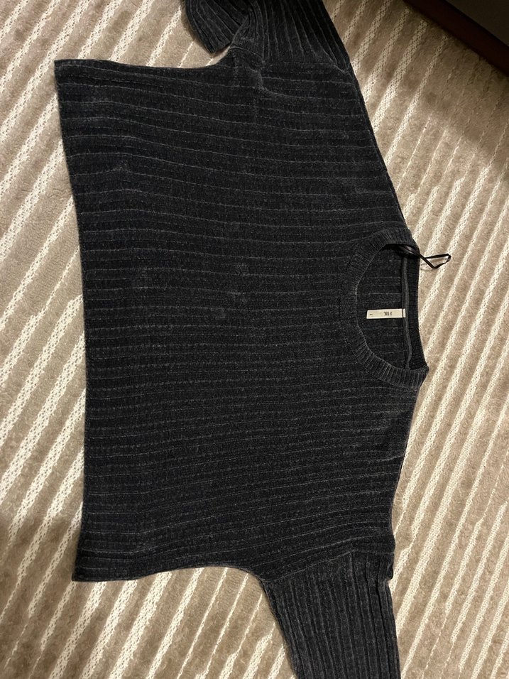 Gri Crop Triko Uzun Kollu Kadın Kazak - Görsel 3