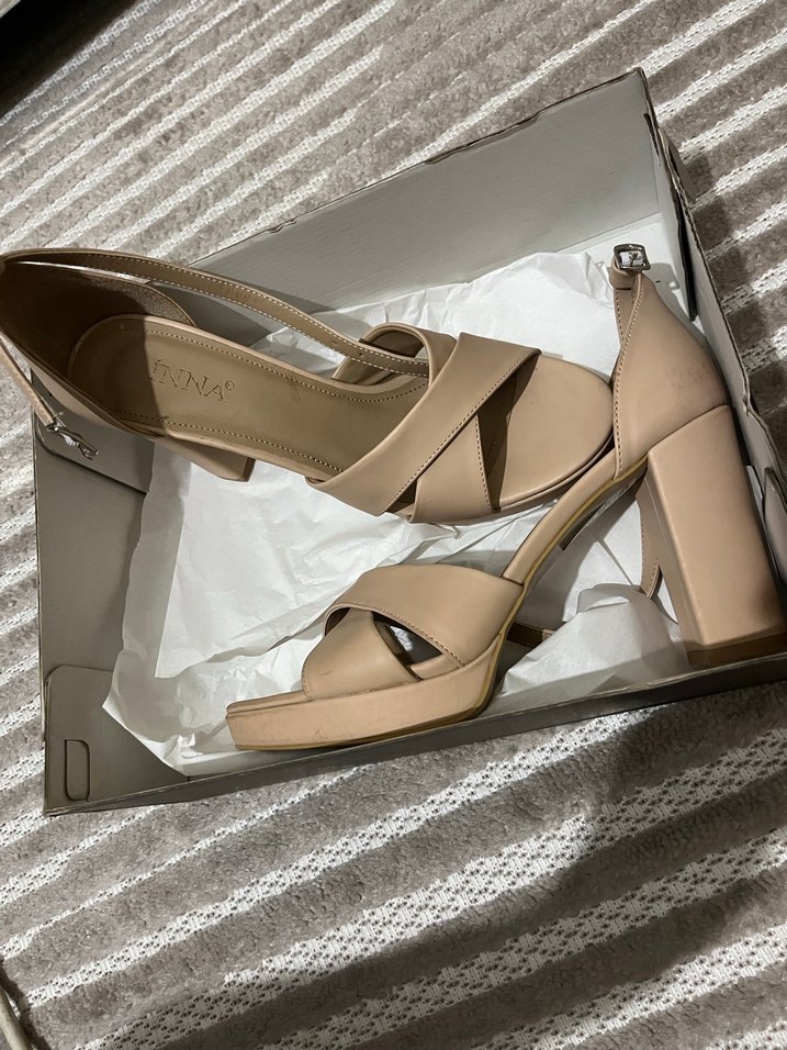 Bej Deri Platform Topuklu Kadın Abiye Ayakkabı - Görsel 2