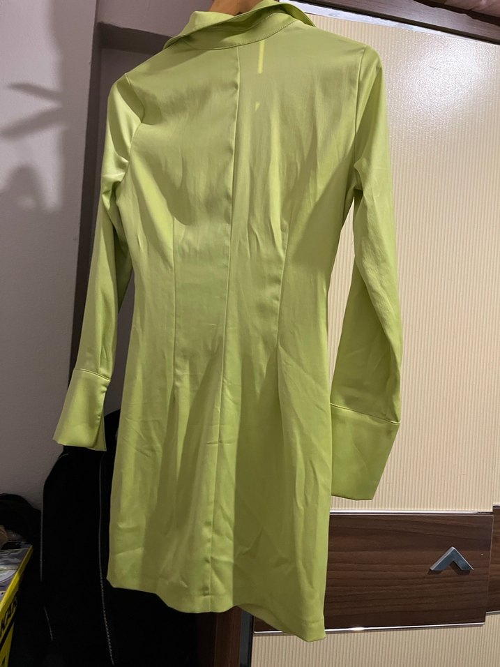 Yeşil Drapeli V Yaka Midi Elbise - Görsel 2