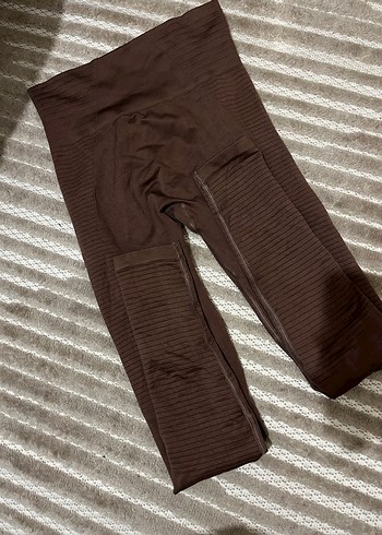 Kadın Kahverengi Pileli Normal Boy Tayt - Görsel 2