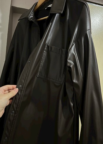 Kadın Kahverengi Deri Düğmeli Midi Ceket - Görsel 3