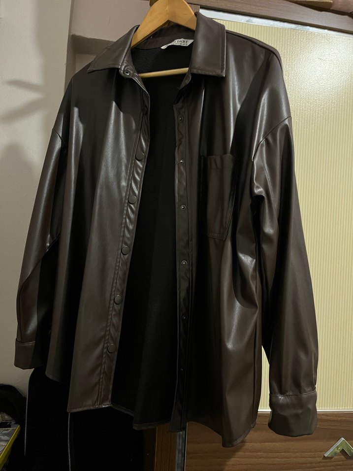 Kadın Kahverengi Deri Düğmeli Midi Ceket - Görsel 2