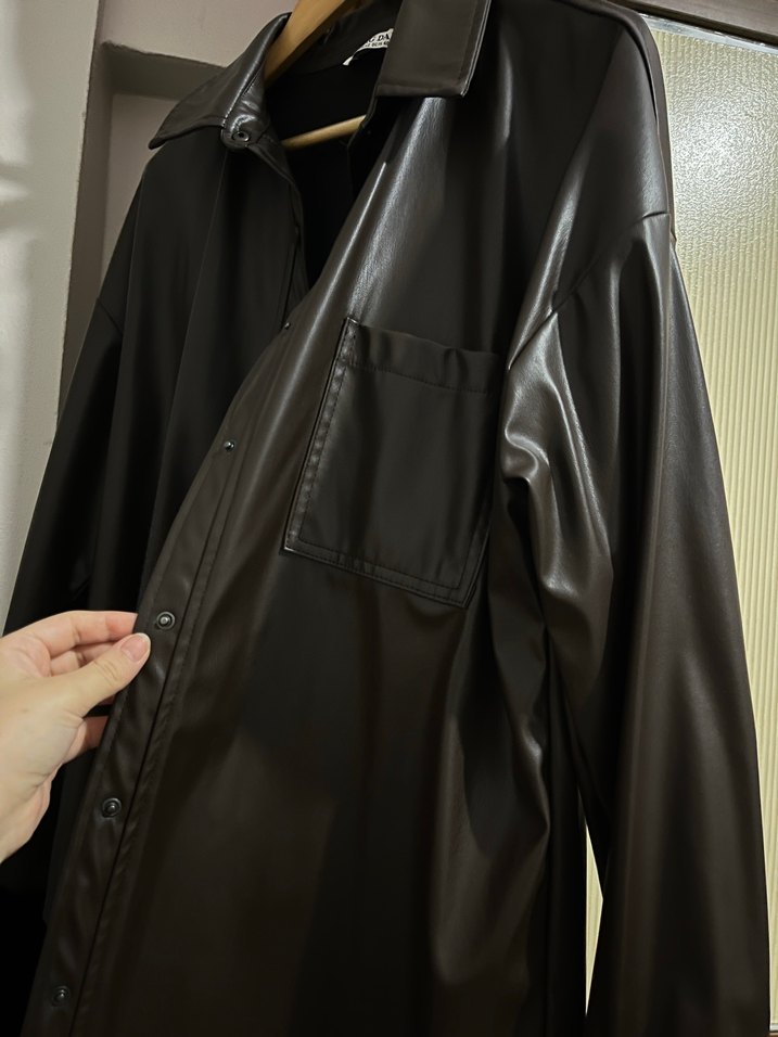 Kadın Kahverengi Deri Düğmeli Midi Ceket - Görsel 3