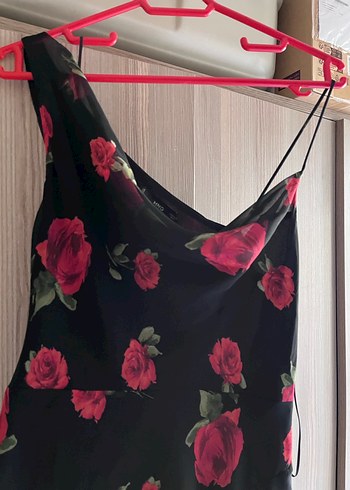 MANGO Çiçek Desenli Siyah-Pembe Uzun Elbise - Görsel 4