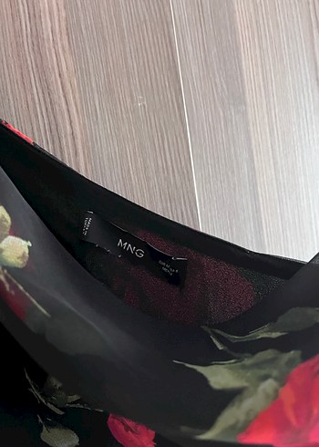 MANGO Çiçek Desenli Siyah-Pembe Uzun Elbise - Görsel 5