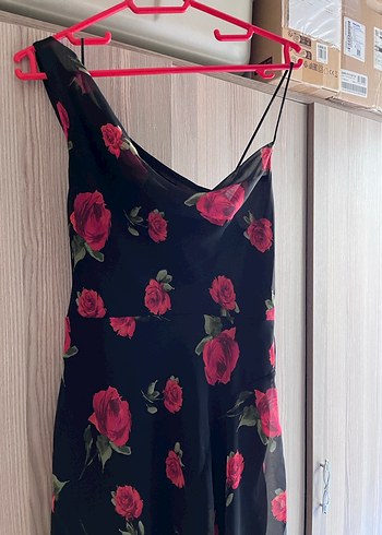 MANGO Çiçek Desenli Siyah-Pembe Uzun Elbise - Görsel 3