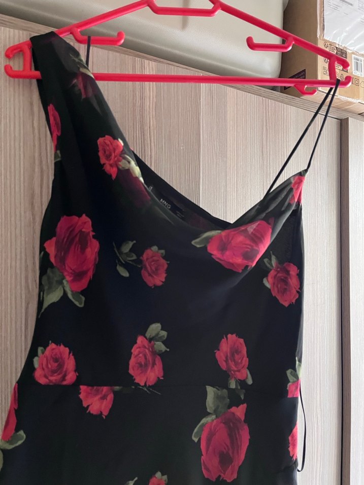 MANGO Çiçek Desenli Siyah-Pembe Uzun Elbise - Görsel 4