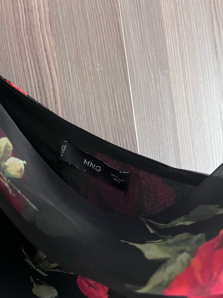 MANGO Çiçek Desenli Siyah-Pembe Uzun Elbise - Görsel 5