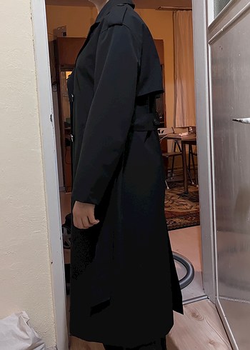 Zara S BEDEN TRENÇKOT Kemerli Siyah Kadın Uzun Trençkot - Görsel 3