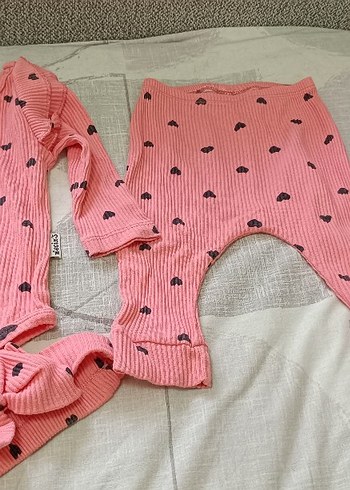 6 Ay Beden pembe Renk Pembe Uzun Kollu Fırfırlı kiz Bebek Takımı 3-6 ay