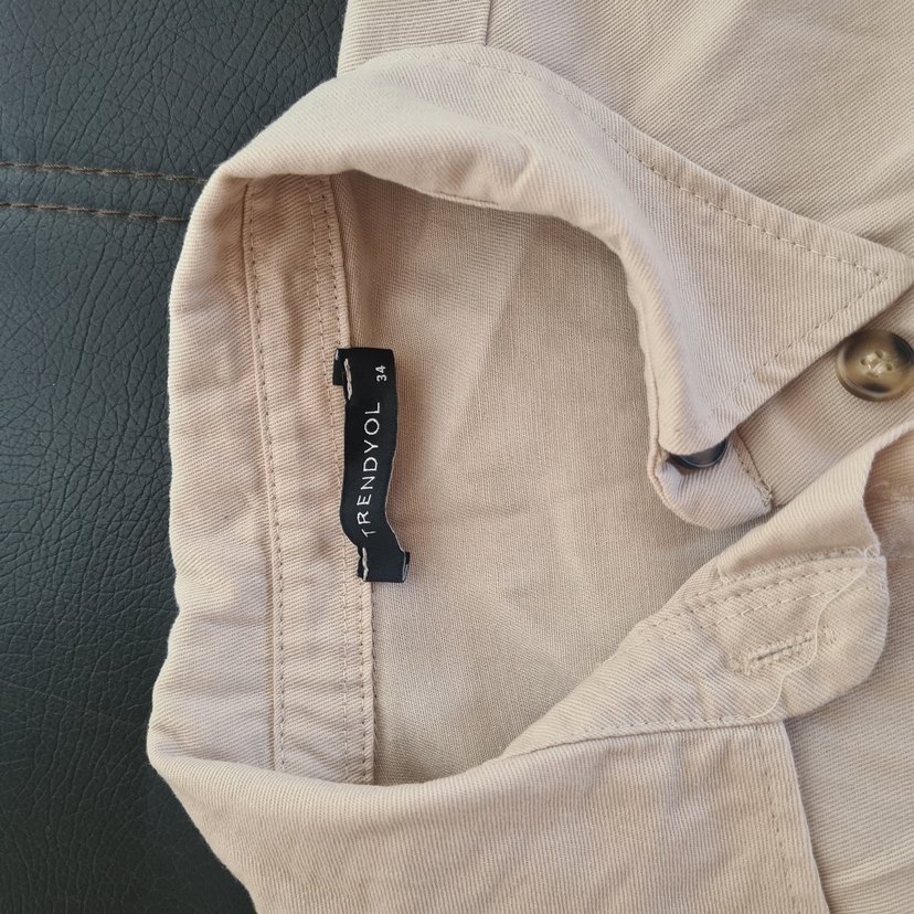 Bej Keten Düğmeli Kadın Alt Üst Takım - Görsel 5