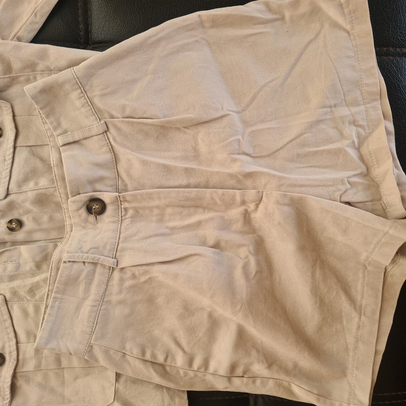 Bej Keten Düğmeli Kadın Alt Üst Takım - Görsel 3