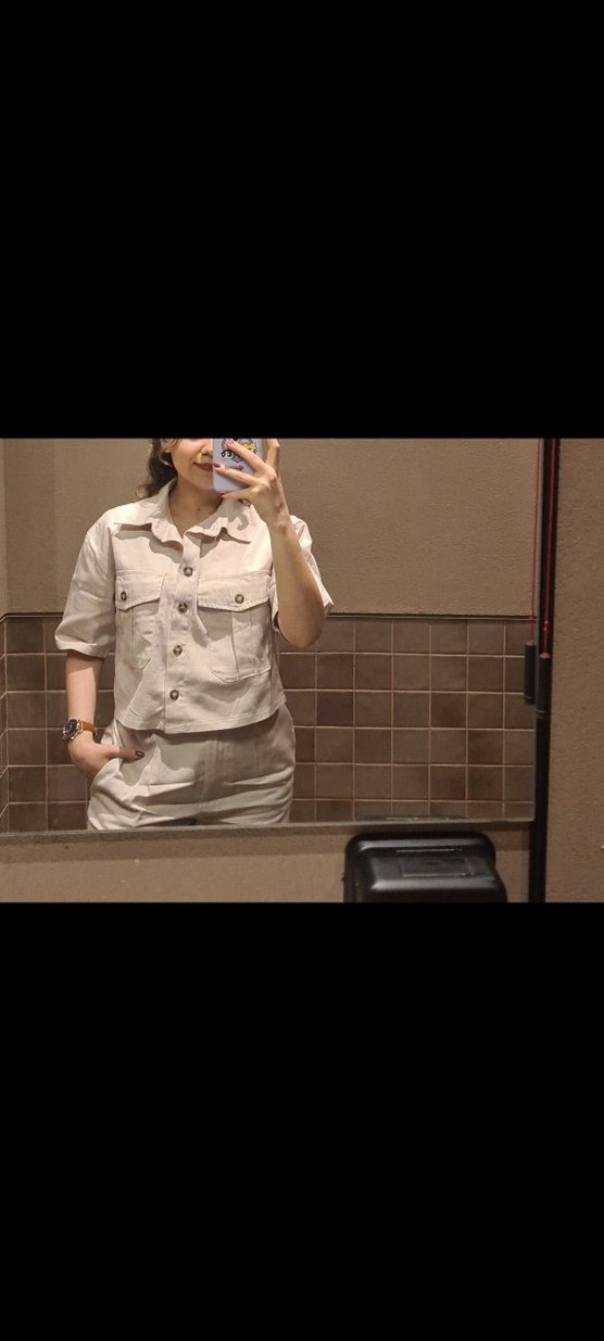 Bej Keten Düğmeli Kadın Alt Üst Takım - Görsel 2