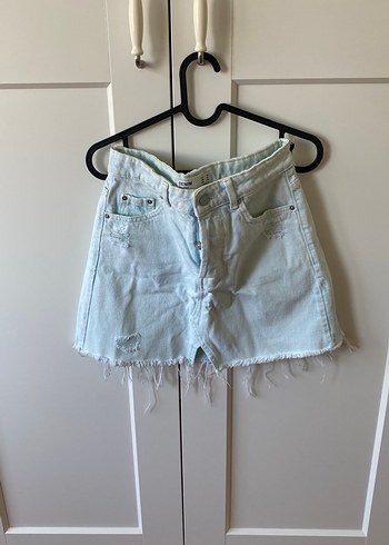 Mavi Pastel Renk Loose Fit Mini Denim Etek