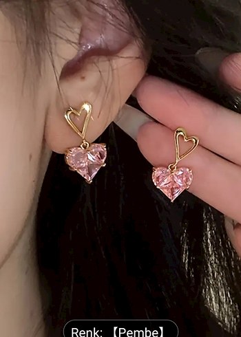 Pembe Mini Kalp Taşlı Kolye Seti - Görsel 2