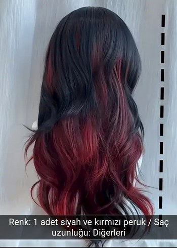Kırmızı Detaylı Siyah Gotik Peruk - Görsel 4