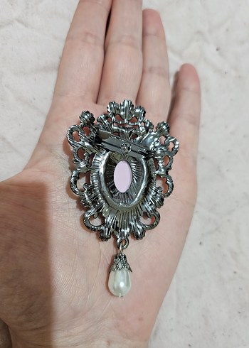 İnci Detaylı Pembe Gotik Broş - Görsel 4