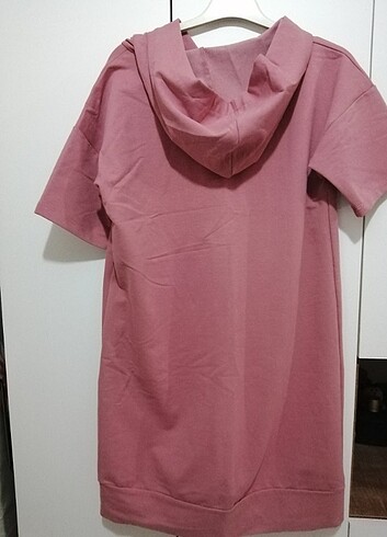 s Beden Pembe kapüşonlu sweat elbise