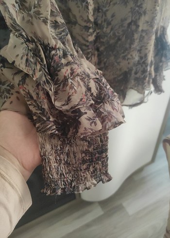 m Beden Drapeli Uzun Kollu Kahverengi Kadın Gömlek