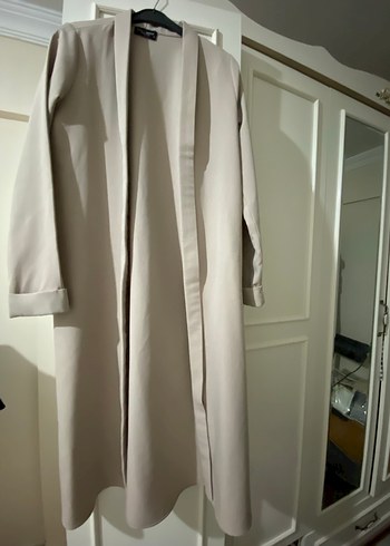 Bej Uzun Keten Kadın ceket - Görsel 2