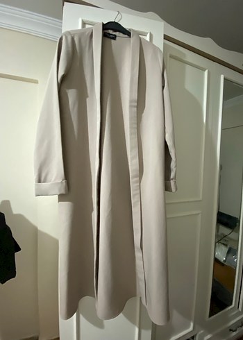 Bej Uzun Keten Kadın ceket - Görsel 3