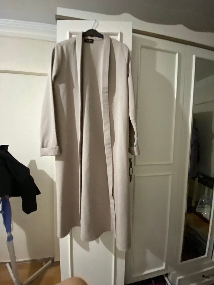 Bej Uzun Keten Kadın ceket - Görsel 5