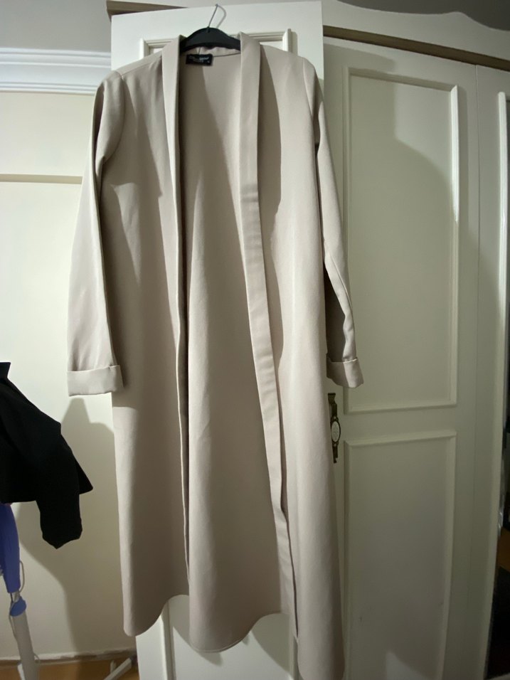 Bej Uzun Keten Kadın ceket - Görsel 4