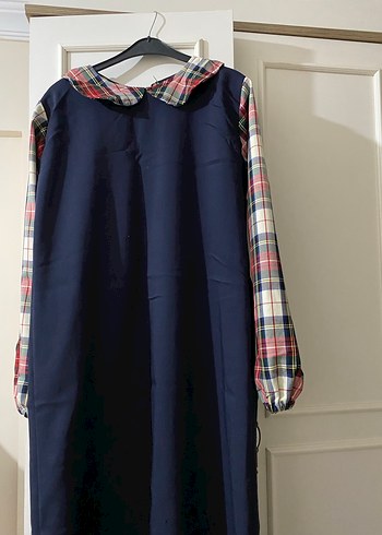 Drapeli Lacivert Uzun Kollu Kadın Elbise - Görsel 5