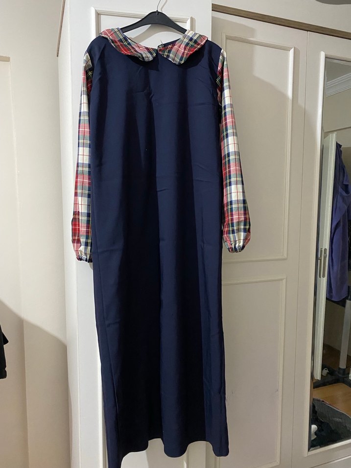 Drapeli Lacivert Uzun Kollu Kadın Elbise - Görsel 3