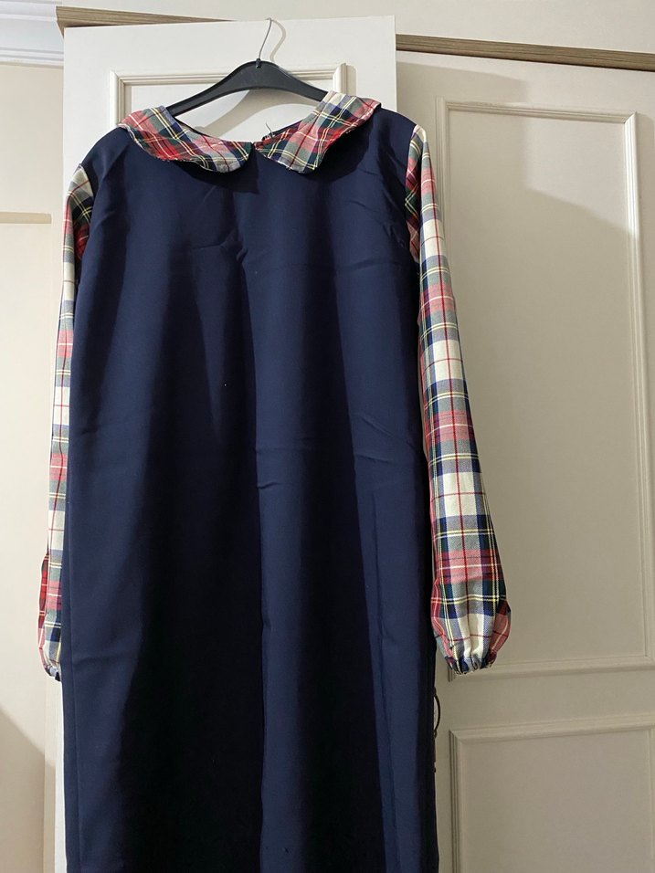 Drapeli Lacivert Uzun Kollu Kadın Elbise - Görsel 5