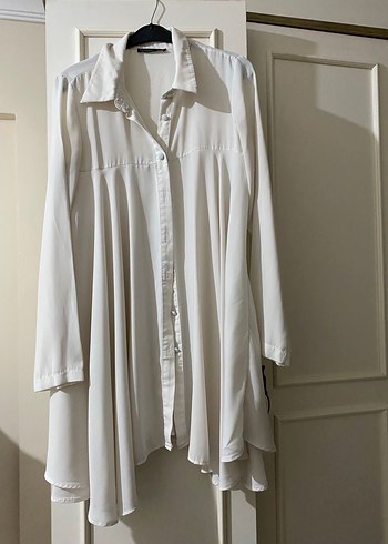 Bohem Gri Midi Kadın Keten Gömlek - Görsel 3