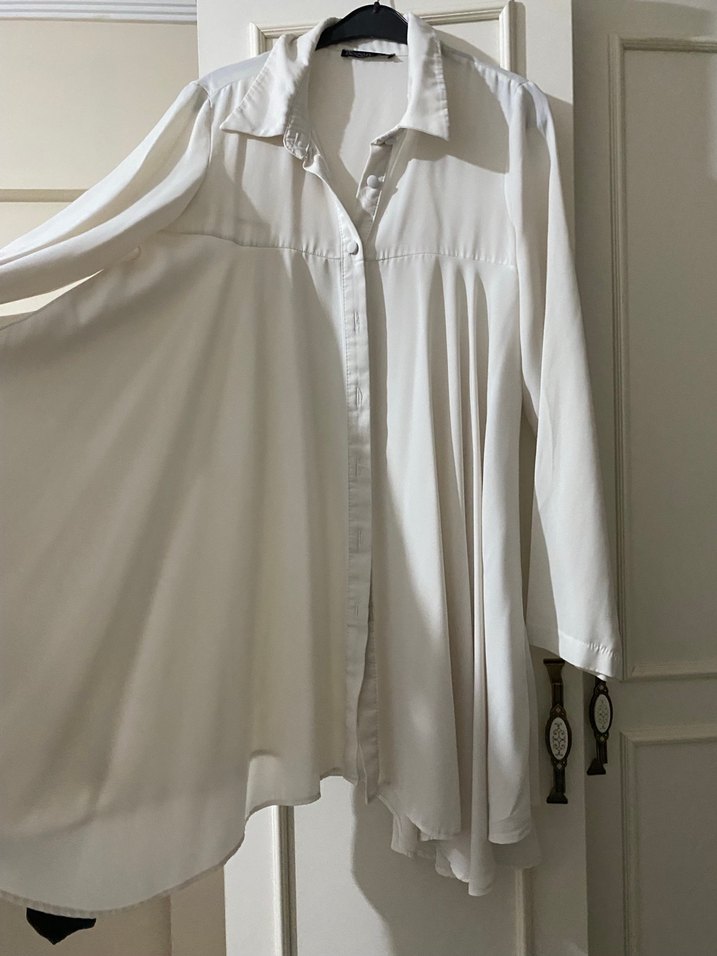 Bohem Gri Midi Kadın Keten Gömlek - Görsel 2