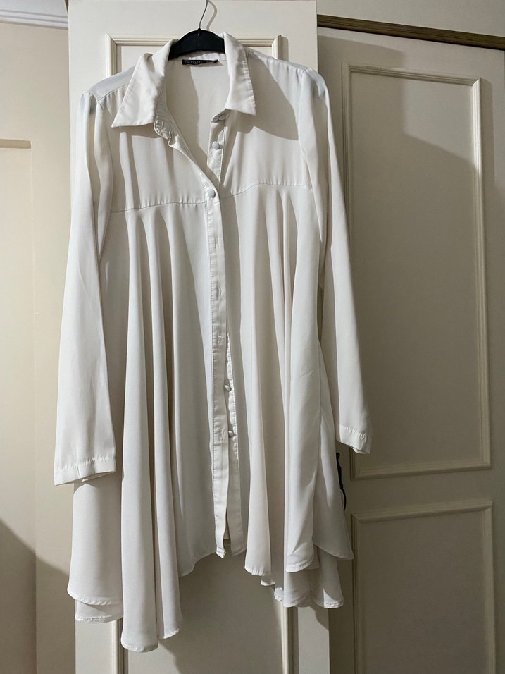 Bohem Gri Midi Kadın Keten Gömlek - Görsel 3