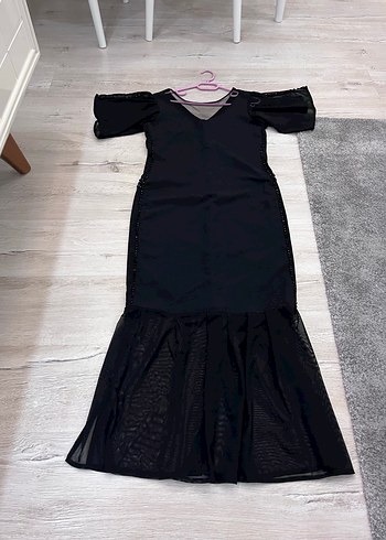 Uzun Siyah Gotik V Yaka Abiye Elbise
