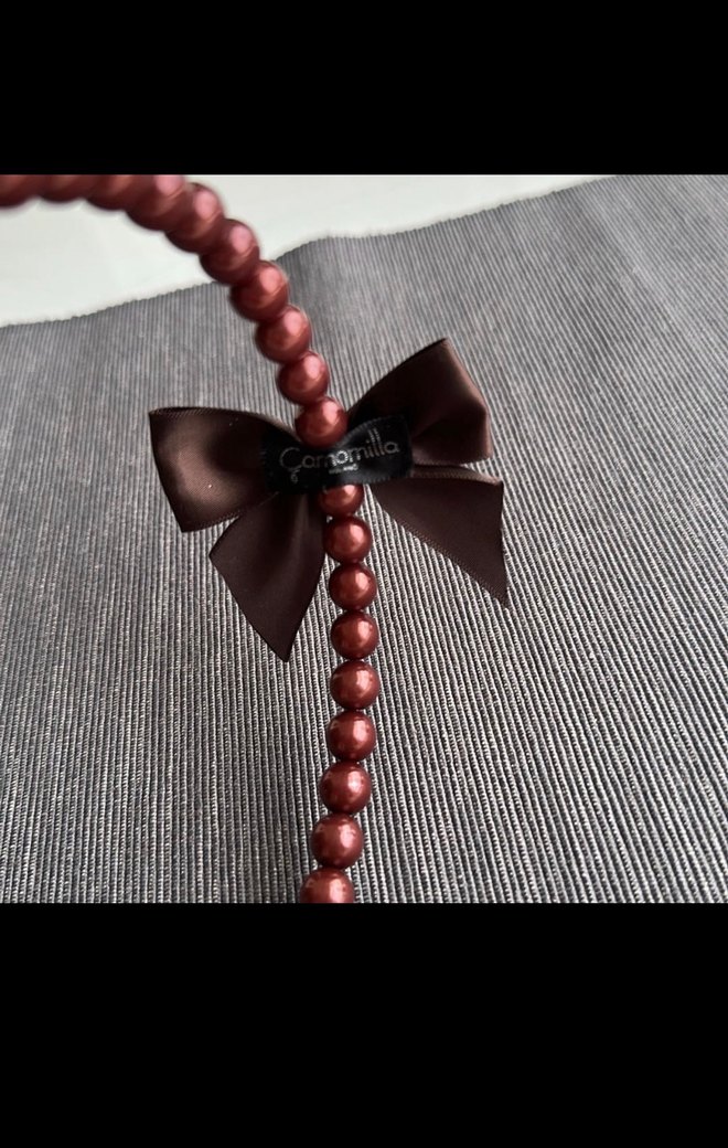 Kahverengi Saten Fiyonk Detaylı Vintage Taç - Görsel 3