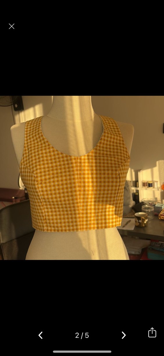 Sarı Kareli Düğmeli Midi Büstiyer - Görsel 2