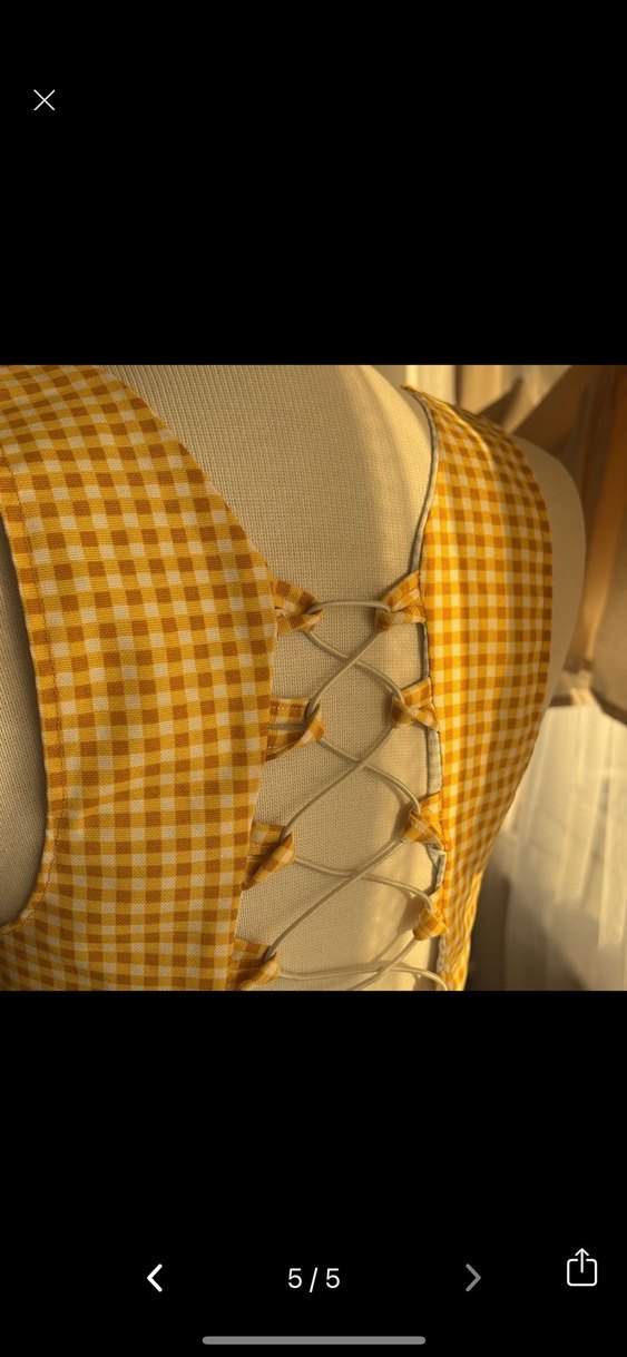 Sarı Kareli Düğmeli Midi Büstiyer - Görsel 4