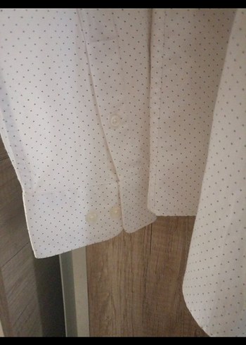 l Beden Düğmeli Beyaz Keten Erkek Gömlek