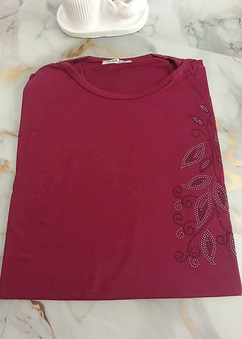 Bordo uzun Kollu Dantel Detaylı Bluz