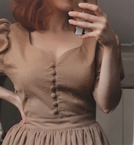 İrma Butik kalp yaka vintage tasarım elbise